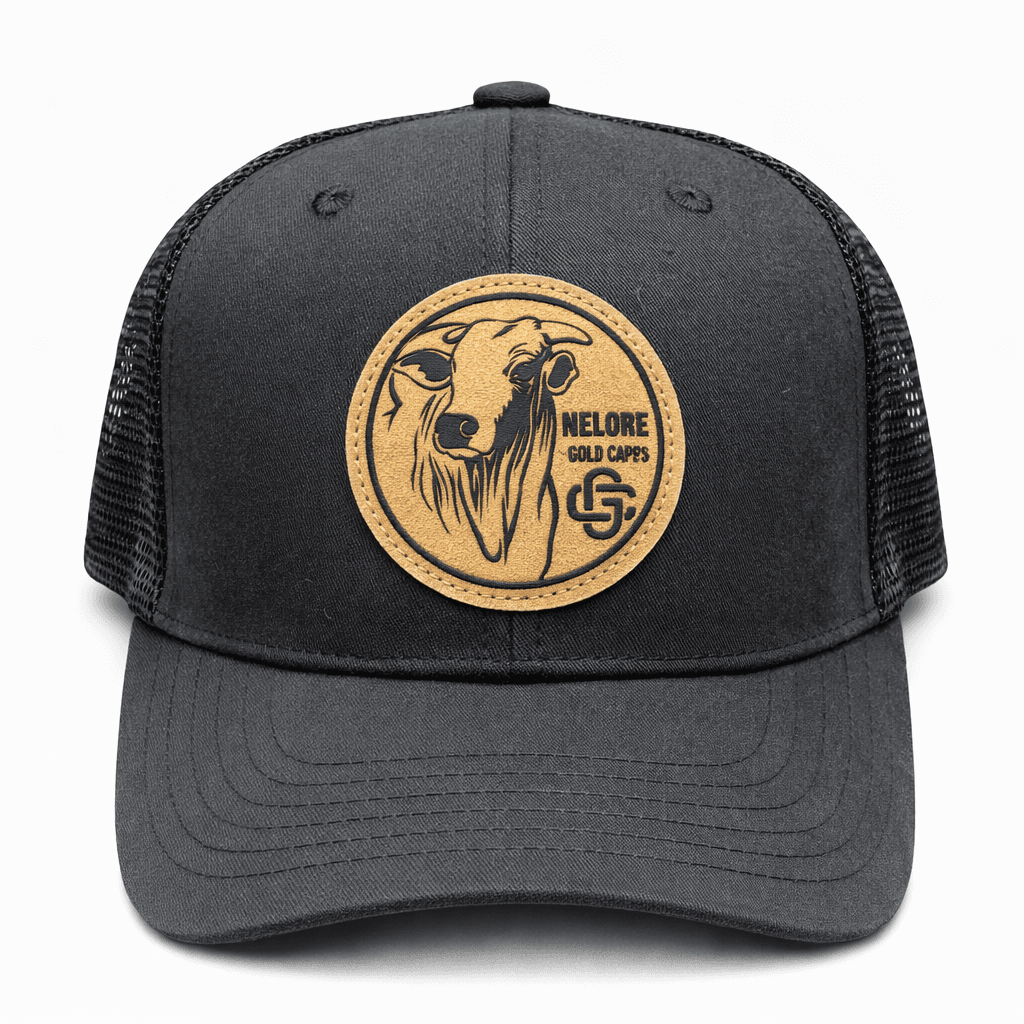 Gorra Trucker Negra con Parche en Cuero Pirograbado Nelore
